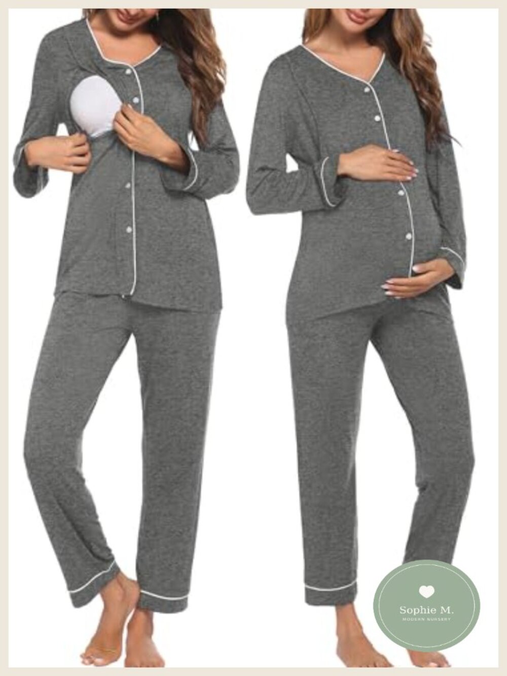 Maternity Nursing Pajama Set Long Sleeve Postpartum Lounge Sleepwear
